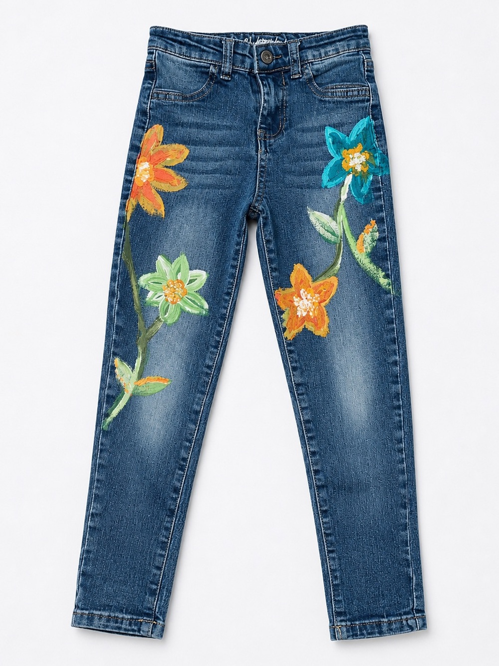 Girls' Dark Blue Floral Jeans